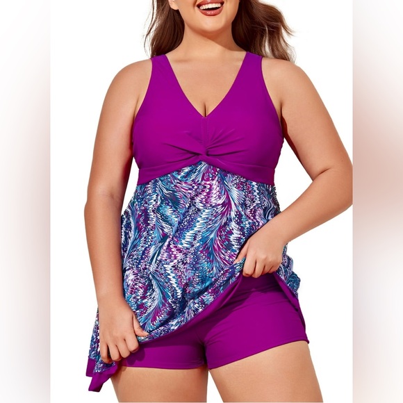 Summer Mae Plus Size One Floral Printed swim dress Padded High Waist - Picture 3 of 7